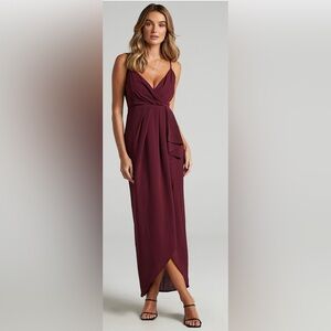 Showpo Wrap Tulip Hem Dress In Wine